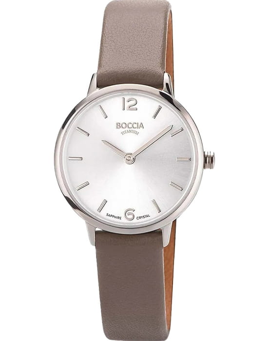 Boccia Titanium Boccia Titanium 3345-01  3345-01 кварцевые мужские часы белый циферблат, браслет кожаный — вид спереди